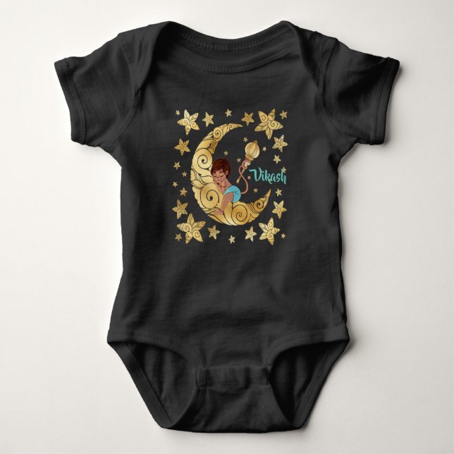 Baby Hanuman slapend op de maan tussen de sterren T Shirt (Framsida)