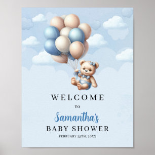 Baby har blå elfenbensballonger Baby Shower Välkom Poster