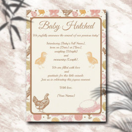 Baby Hatched Chicken Girl Birth Notice Inbjudningar