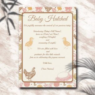 Baby Hatched Chicken Girl Birth Notice Inbjudningar