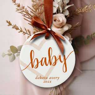Baby Heart Bränn Orange - blommande skript Julgransprydnad Keramik
