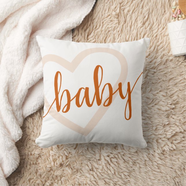 Baby Heart | Bränn Orange - blommande skript Kudde (Filt)