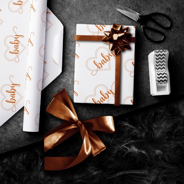 Baby Heart | Bränn Orange - blommande skript Presentpapper (Skapare uppladdad)