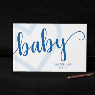 Baby Heart Cerulean Blue Classic Flourish Script Gästböcker