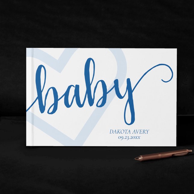 Baby Heart | Cerulean Blue Classic Flourish Script Gästböcker (Skapare uppladdad)