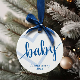 Baby Heart | Cerulean Blue Classic Flourish Script Julgransprydnad Keramik