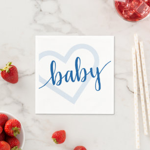 Baby Heart Cerulean Blue Classic Flourish Script Pappersservett