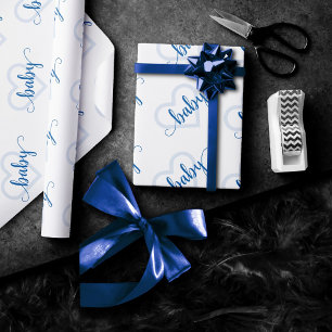 Baby Heart   Cerulean Blue Flourish Script Shower Presentpapper