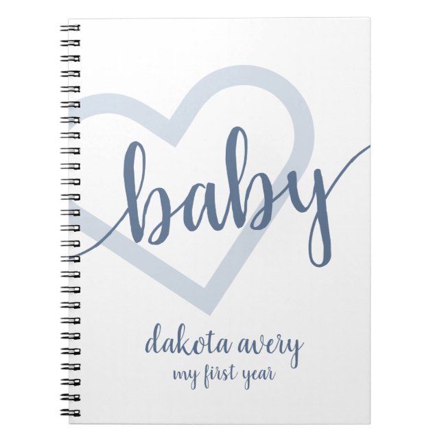 Baby Heart | Dusty Slate Blue Flourish Script Anteckningsbok (Framsidan)