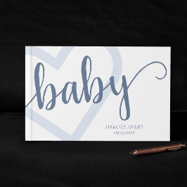 Baby Heart | Dusty Slate Blue Flourish Script Gästböcker
