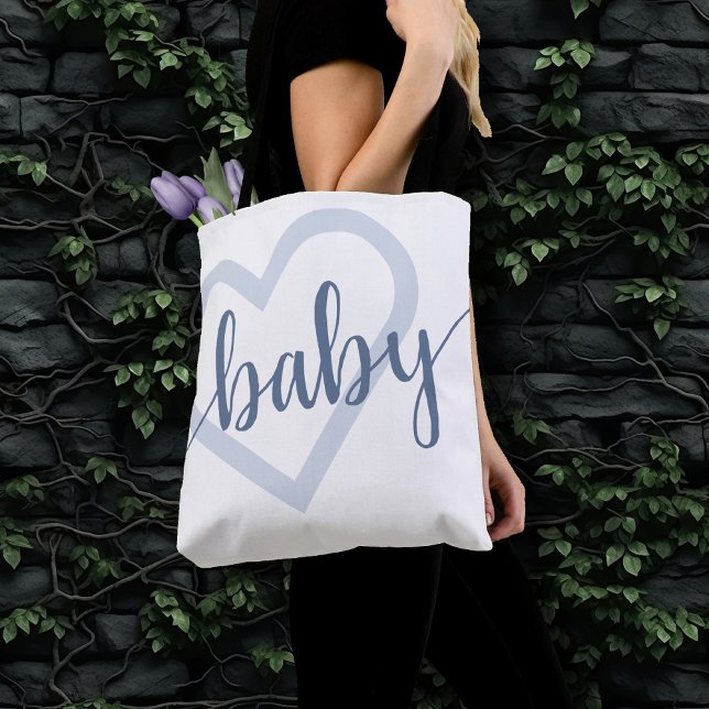 Baby Heart | Dusty Slate Blue Flourish Script Tygkasse (Skapare uppladdad)