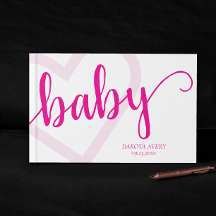 Baby Heart Het Rosa Magenta Flourish Script Gästböcker