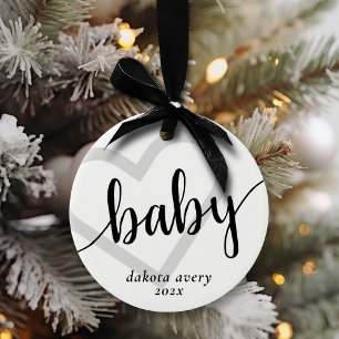 Baby Heart   Klassiskt svart, färglöst skript Julgransprydnad Keramik
