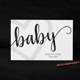 Baby Heart | Klassiskt, svart skript, färglös Gästböcker