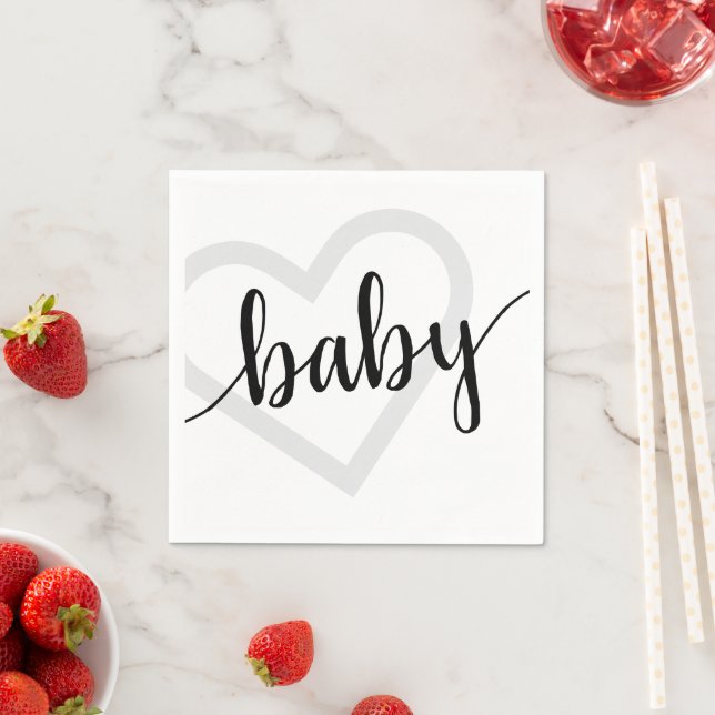 Baby Heart | Klassiskt, svart skript, färglös Pappersservett (Insitu)