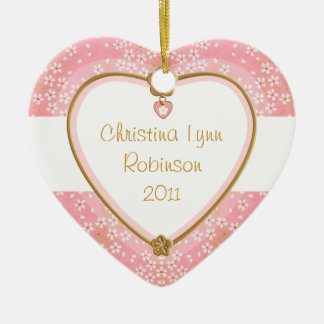 Baby Heart Photo Ram - Rosa Blommigt Julgransprydnad Keramik