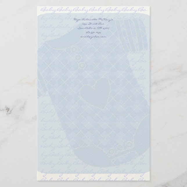 Baby Heart Rattle Argyle Onsie Baby blue Brevpapper (Framsida)