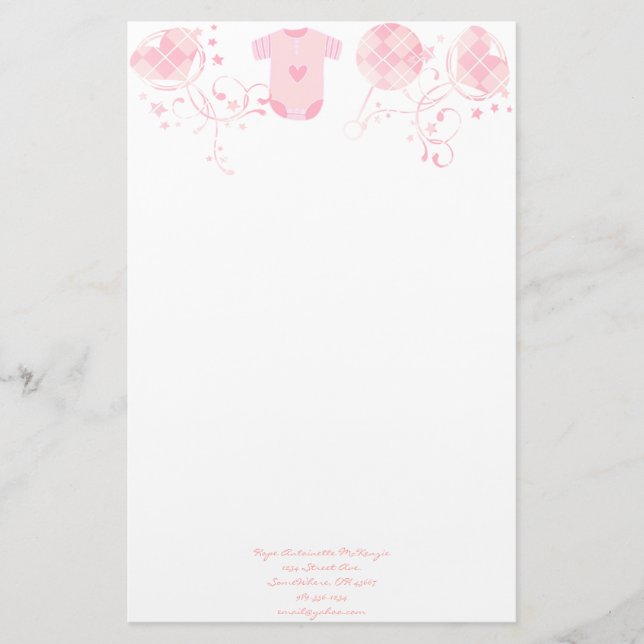 Baby Heart Rattle Argyle Onsie Rosa Brevpapper (Framsida)