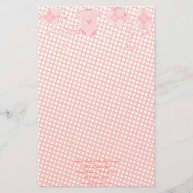 Baby Heart Rattle Argyle Onsie Rosa Tiny Dots Brevpapper (Framsida)