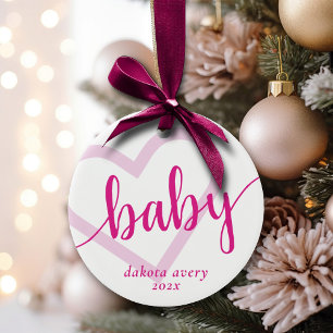 Baby Heart Shock rosa Magenta Flourt skript Julgransprydnad Keramik