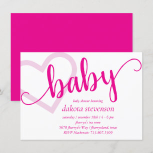 Baby Heart Shock rosa Magenta Shower eller Revea Inbjudningar