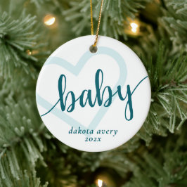 Baby Heart | Teal Midnight Grönt Flourish Anpassni Julgransprydnad Keramik
