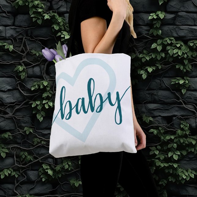 Baby Heart | Teal Midnight Grönt Flourish Anpassni Tygkasse (Skapare uppladdad)