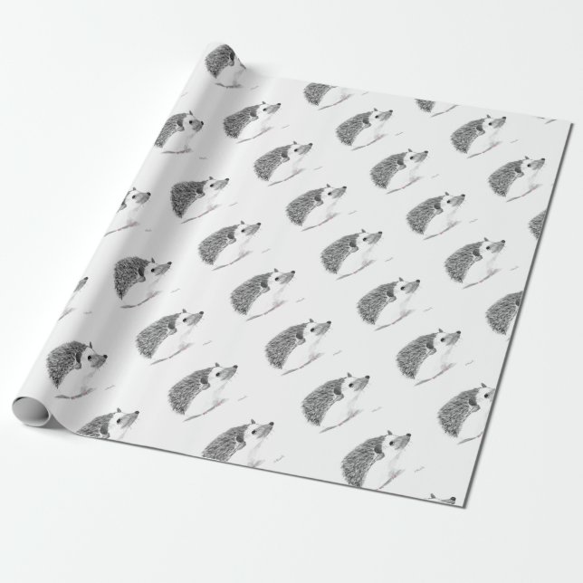 Baby hedgehog (djur), skog med vattenfärg presentpapper (Utrullad)