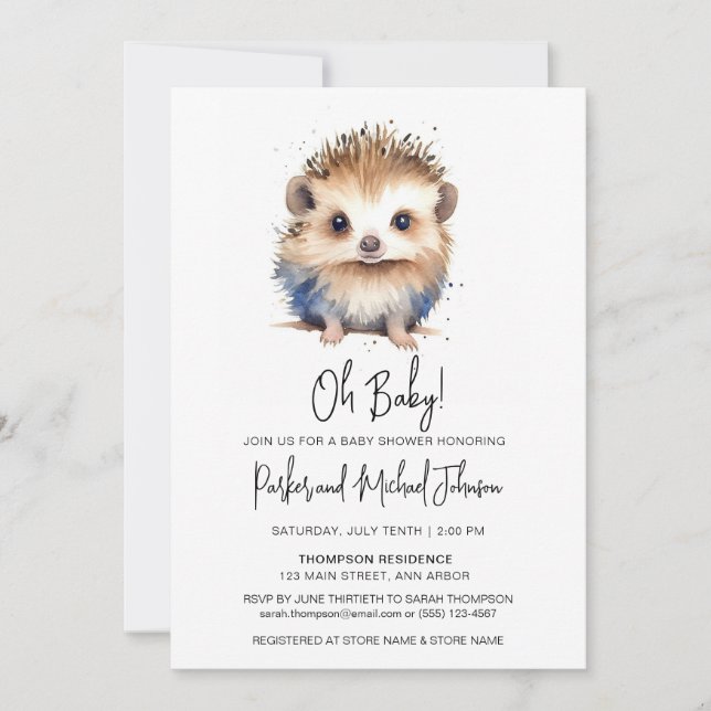 Baby Hedgehog Gender Neutral Baby Shower Inbjudningar (Framsida)