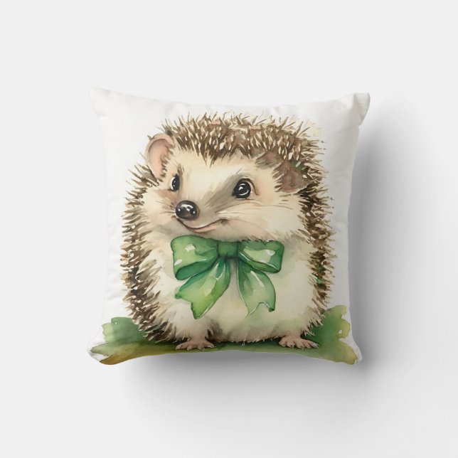 Baby Hedgehog Grönt Bow Gender Neutral Kudde (Framsida)