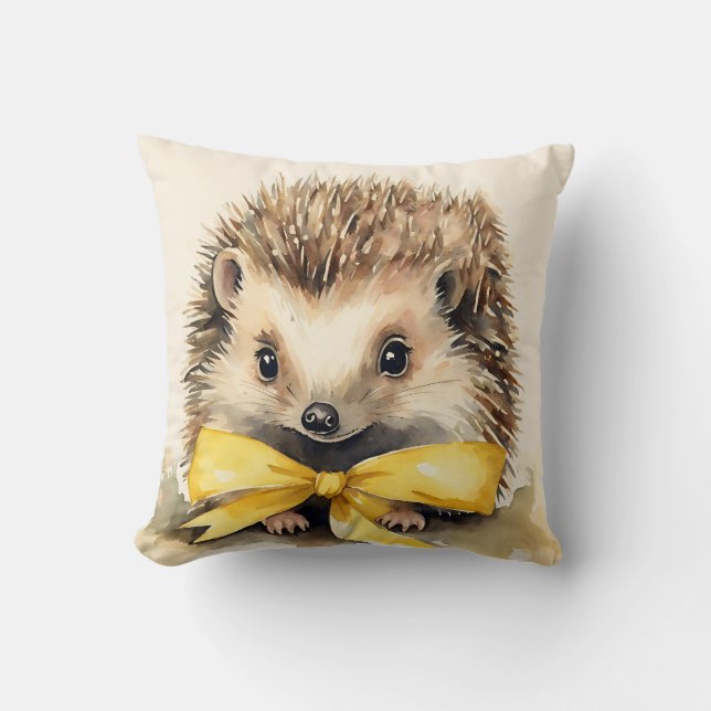 Baby Hedgehog Gult Bow Gender Neutral Kudde (Framsida)