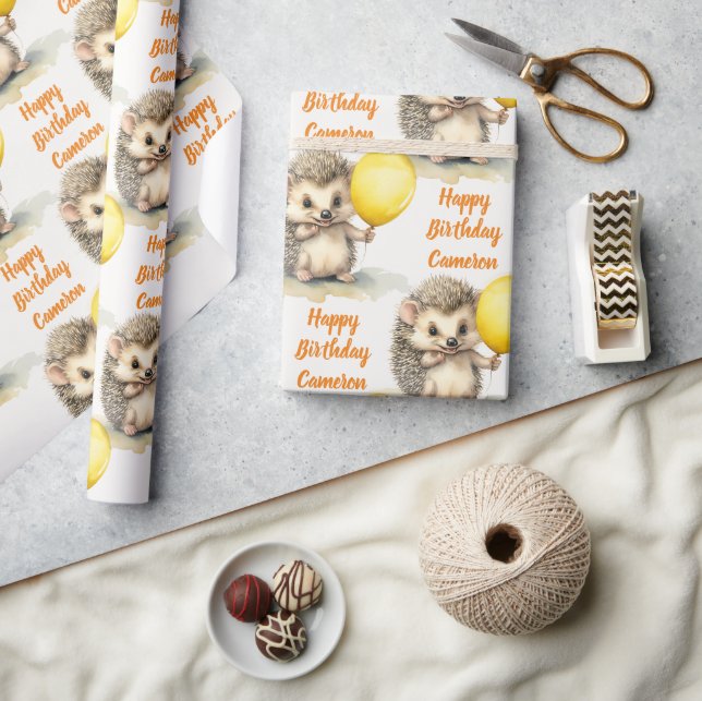 Baby Hedgehog Kön Neutral Personlig Födelsedag Presentpapper (Hantverk)