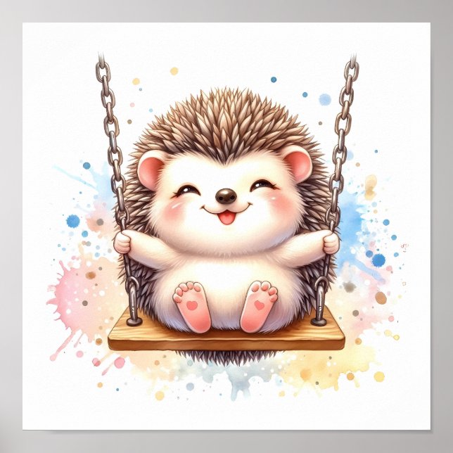 Baby Hedgehog Nursery Watercolor Woodland Animal Poster (Framsidan)