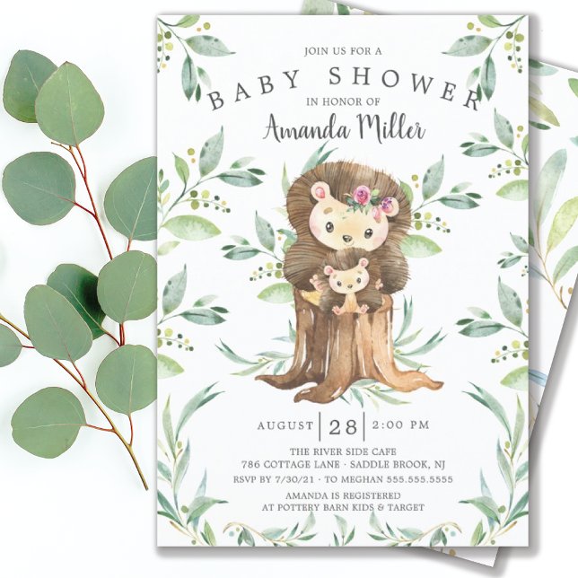 Baby Hedgehog och Mamma Baby Shower Invita Inbjudningar (Skapare uppladdad)