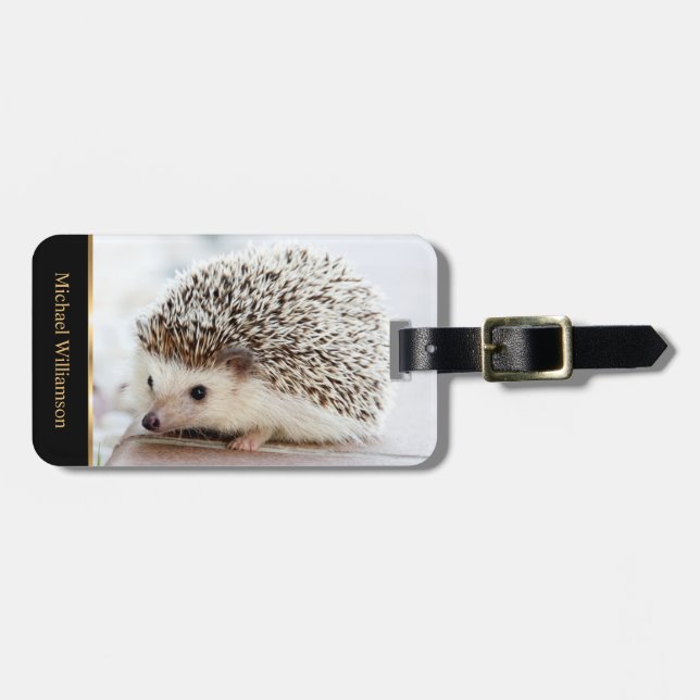 Baby Hedgehog Photo Monogram Bagagebricka (Horisontell Framsida)