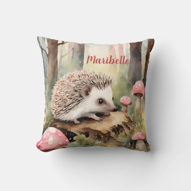 Baby Hedgehog Rosa Mushroom Girls Personlig Kudde (Framsida)
