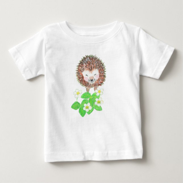 Baby Hedgehog & Vild Strawberry Flowers T Shirt (Framsida)