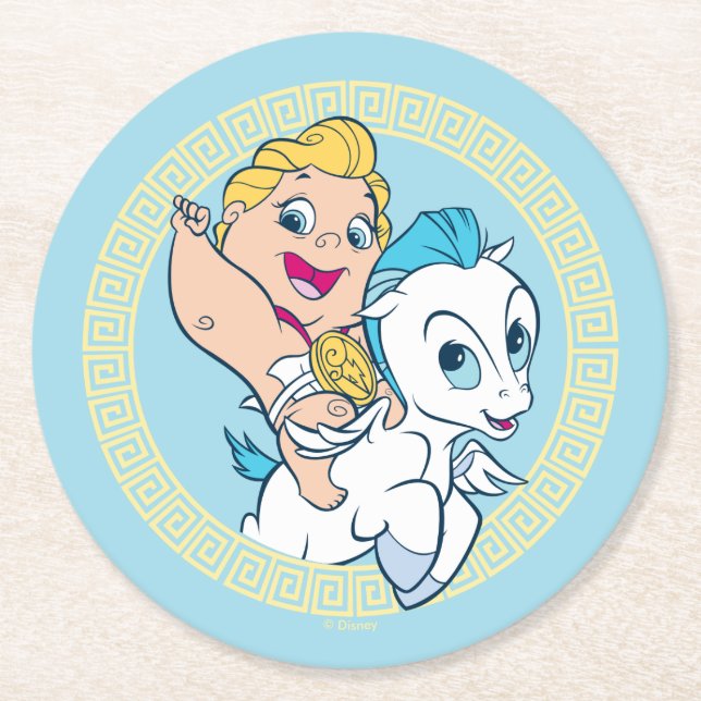 Baby Hercules Riding Pegasus Round Paper Coaster Underlägg Papper Rund (Framsidan)