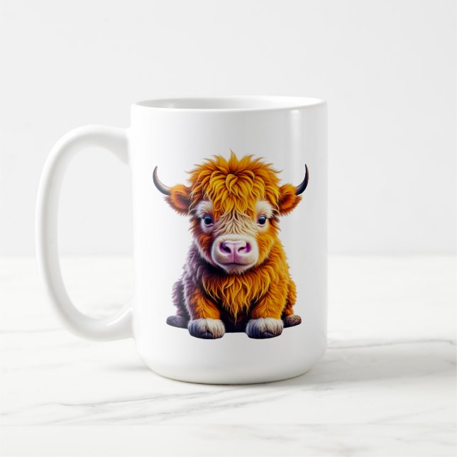 Baby Highland Cow Adsible Ai Art Kaffemugg (Vänster)
