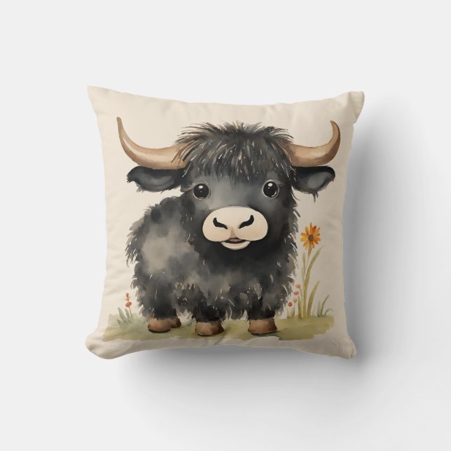 Baby Highland Cow Neutralt Kudde (Framsida)