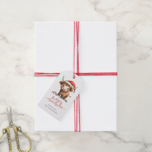 Baby Highland Cow Santa Script God jul Presentetikett