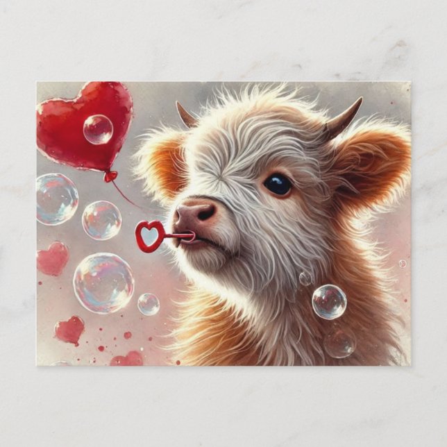 Baby Highland Cow Valentine Vykort (Framsida)