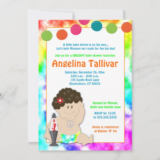 Baby Hippie 60-talets 70-talets barnstödsprogram f Inbjudningar (Framsida)