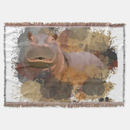Baby Hippo Abstrakt Paint Splatter Wildlife Filt