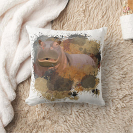 Baby Hippo Abstrakt Paint Splatter Wildlife Kudde