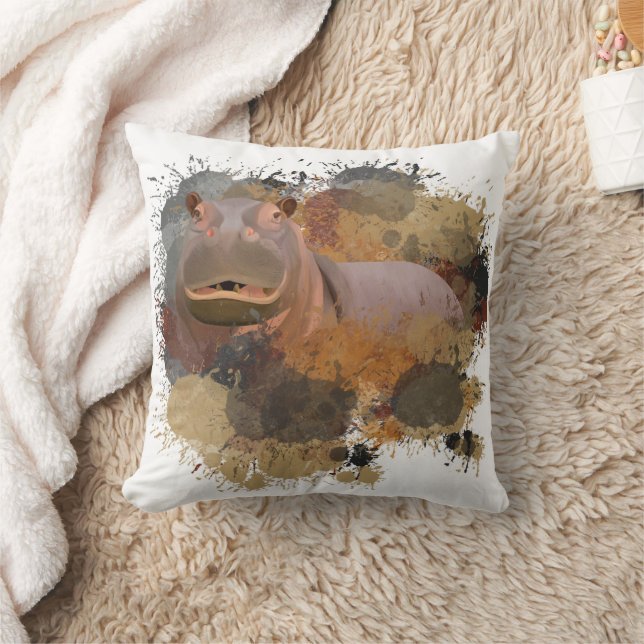 Baby Hippo Abstrakt Paint Splatter Wildlife Kudde (Filt)