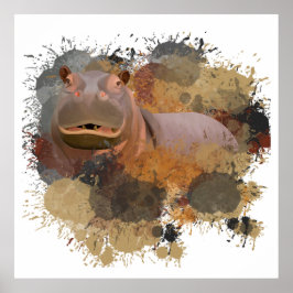 Baby Hippo Abstrakt Paint Splatter Wildlife Poster