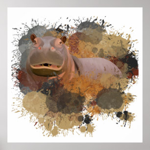 Baby Hippo Abstrakt Paint Splatter Wildlife Poster