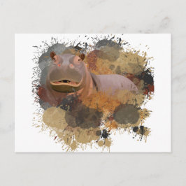Baby Hippo Abstrakt Paint Splatter Wildlife Vykort