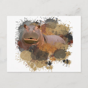 Baby Hippo Abstrakt Paint Splatter Wildlife Vykort